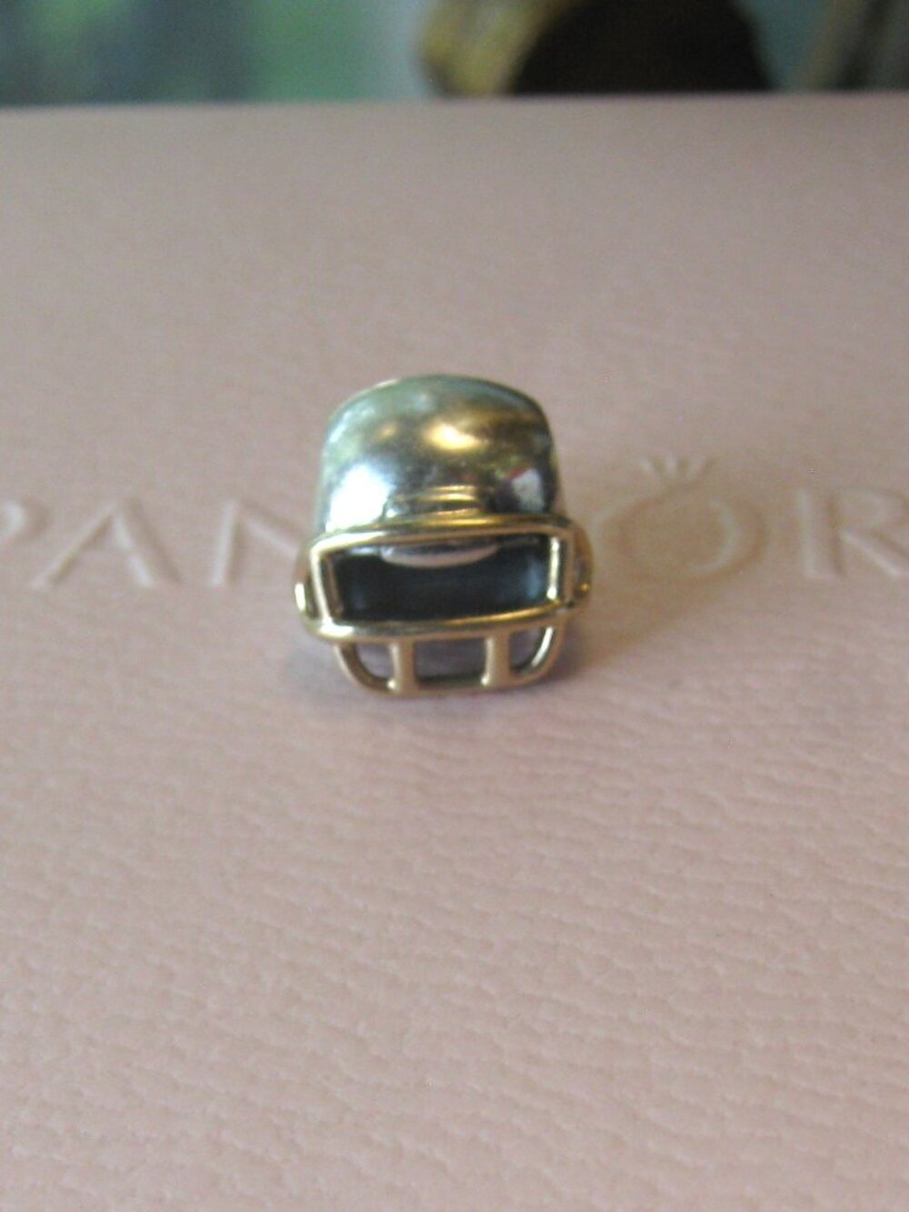Genuine PANDORA Two Tone, 14Kt Gold & Sterling Silver, Football Helmet